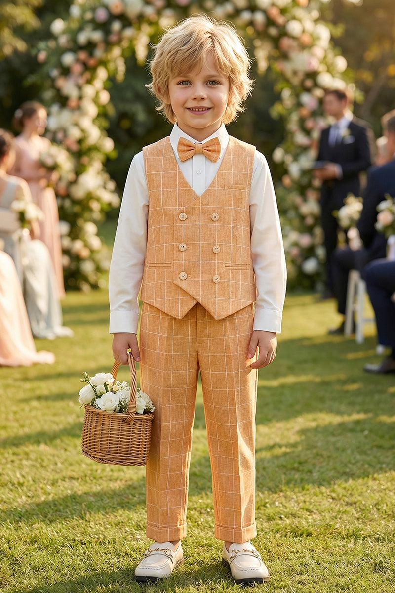 Boys Orange Windowpane Check Vest & Trousers Set