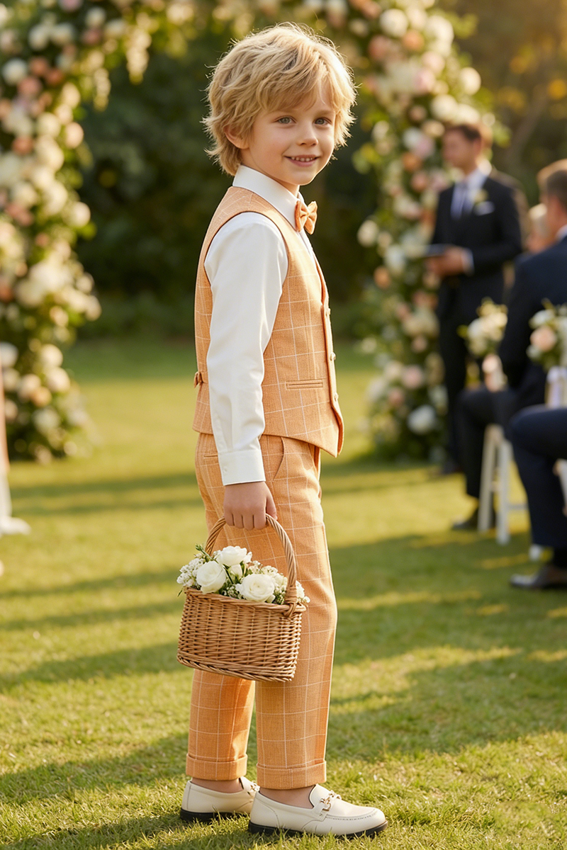 Boys Orange Windowpane Check Vest & Trousers Set