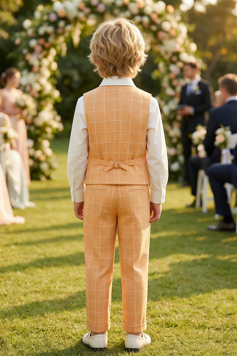 Boys Orange Windowpane Check Vest & Trousers Set