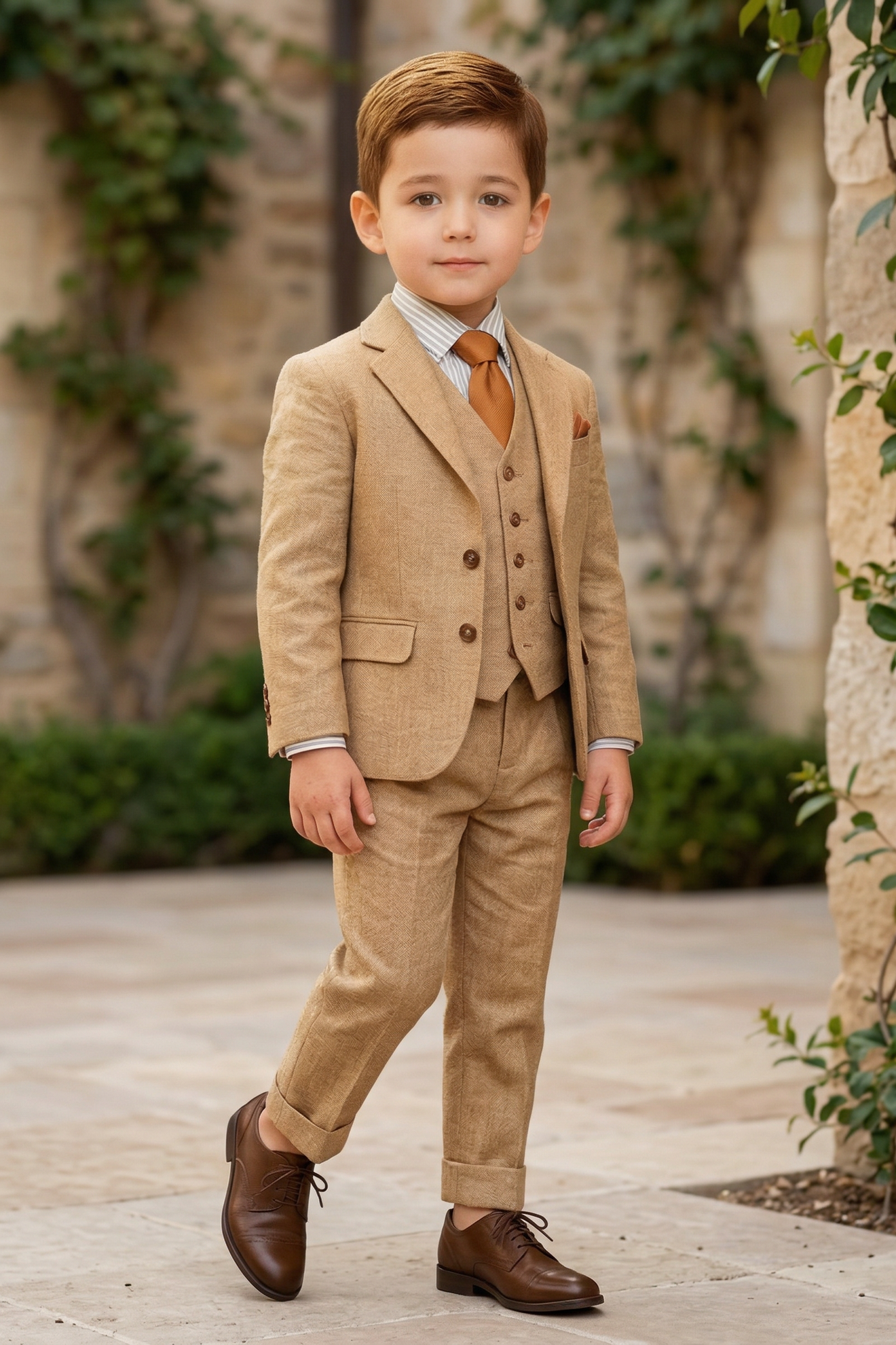 Oatmeal-Colored Single-Breasted 3-Piece Suit