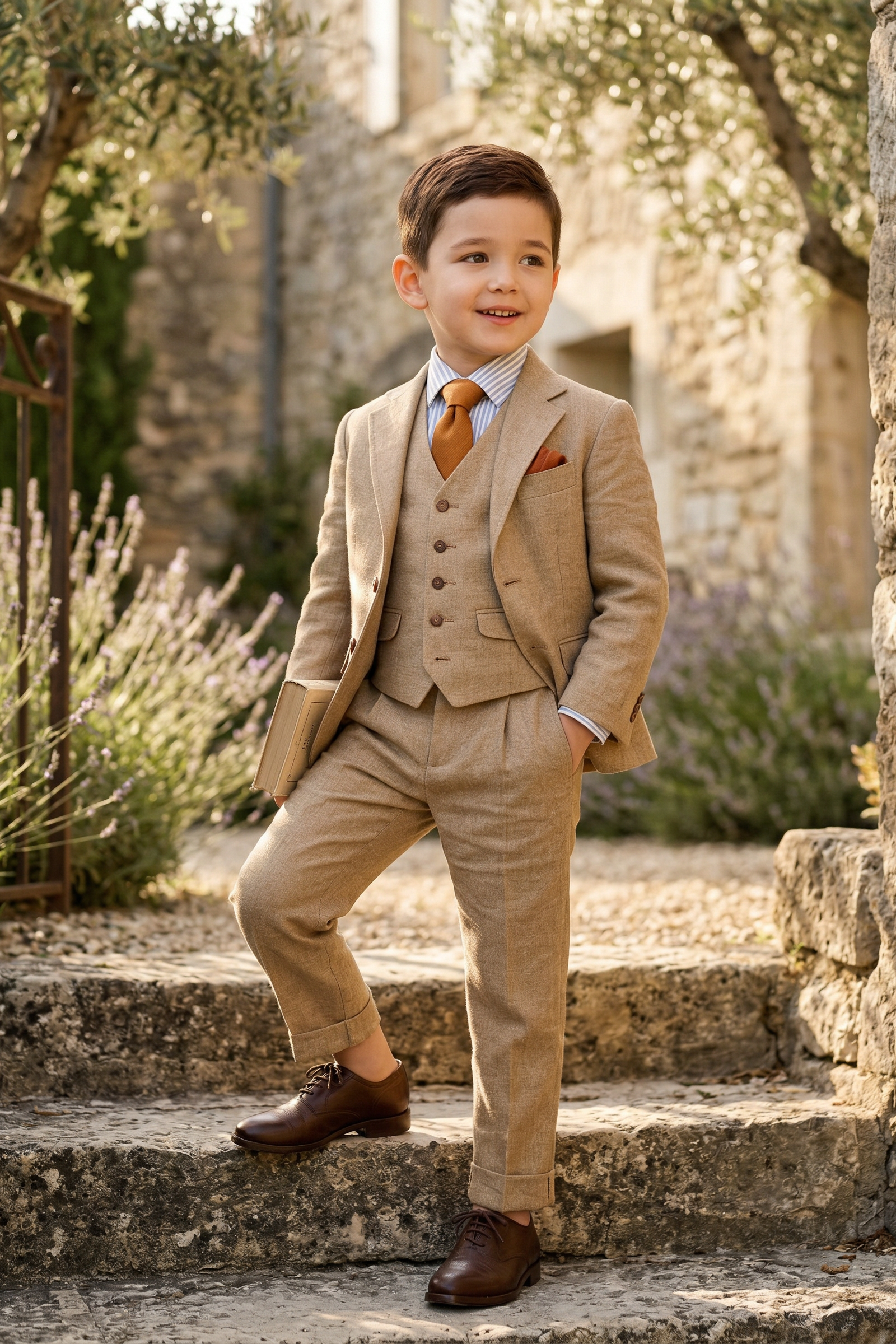 Oatmeal-Colored Single-Breasted 3-Piece Suit