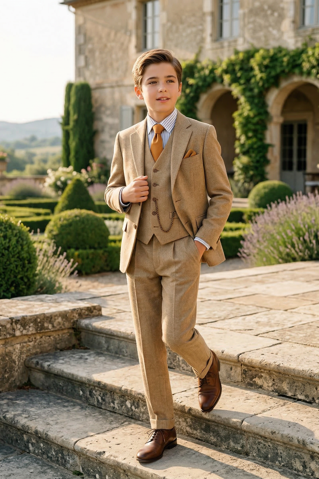Oatmeal-Colored Single-Breasted 3-Piece Suit
