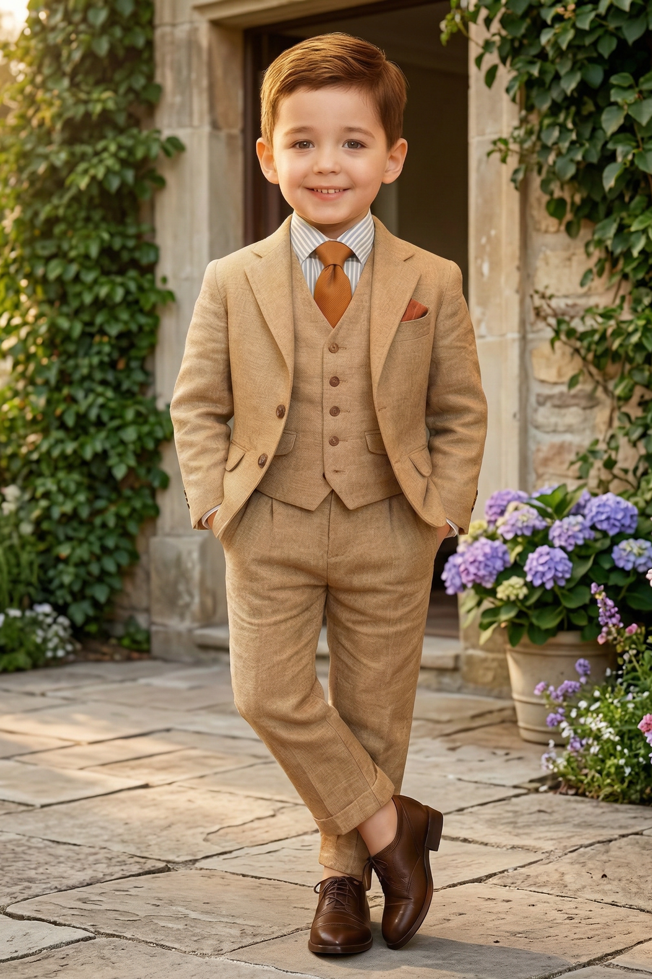 Oatmeal-Colored Single-Breasted 3-Piece Suit