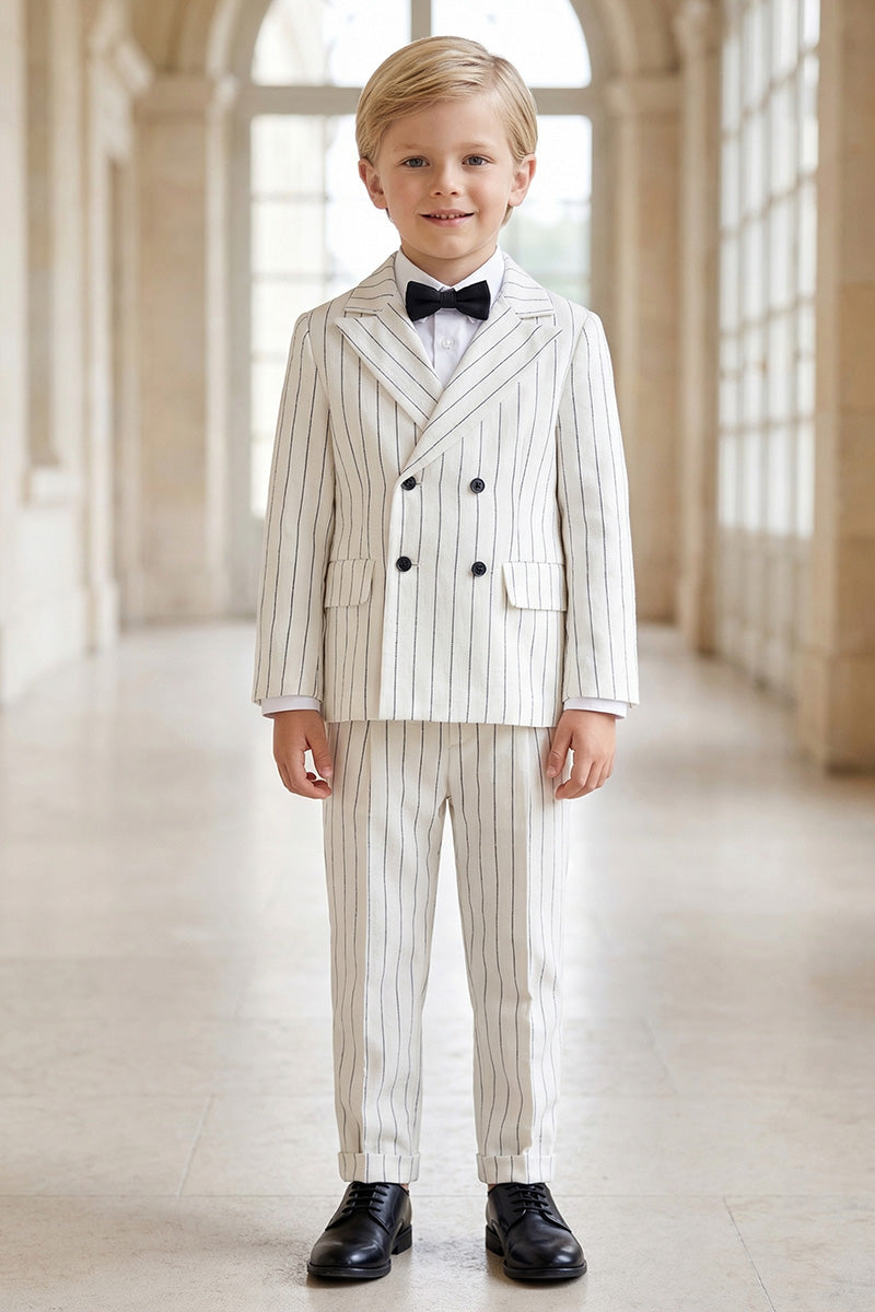 Boys Ivory Pinstripe Double-Breasted 2-Piece Suit
