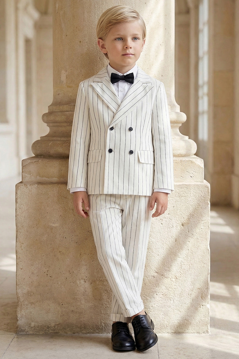 Boys Ivory Pinstripe Double-Breasted 2-Piece Suit