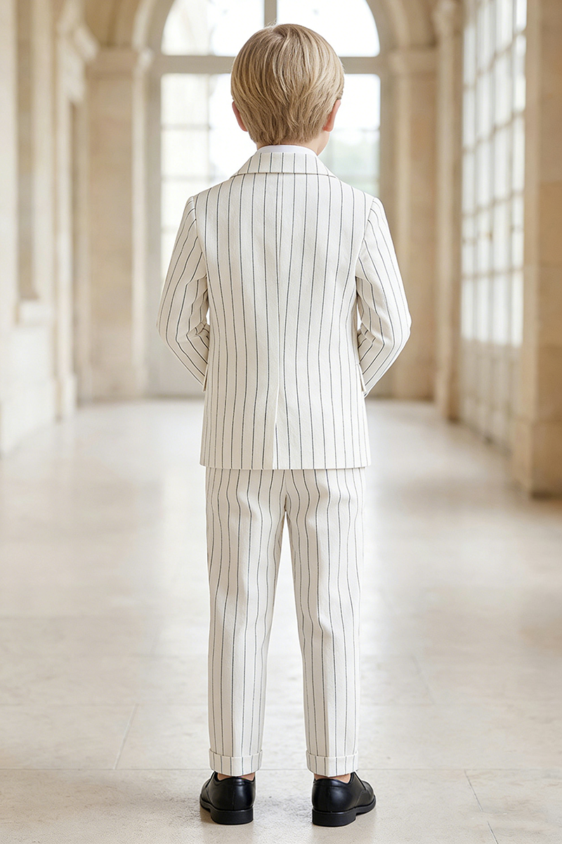Boys Ivory Pinstripe Double-Breasted 2-Piece Suit