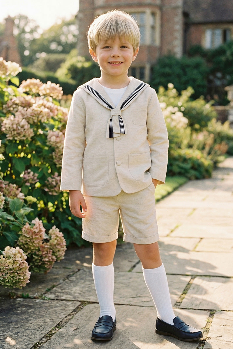 Boys Oatmeal Linen Blend 2-piece Set
