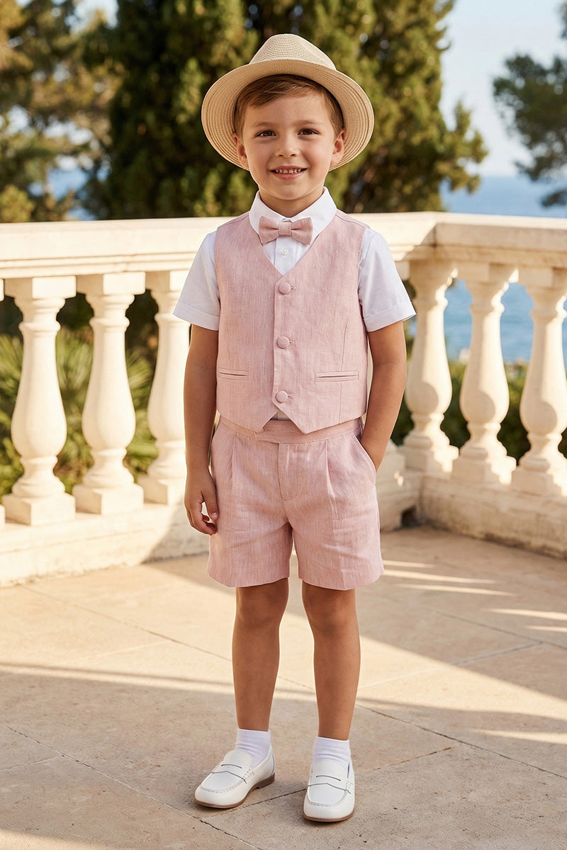 Boys Dusty Pink Linen-Blend Vest & Shorts 2-piece Set