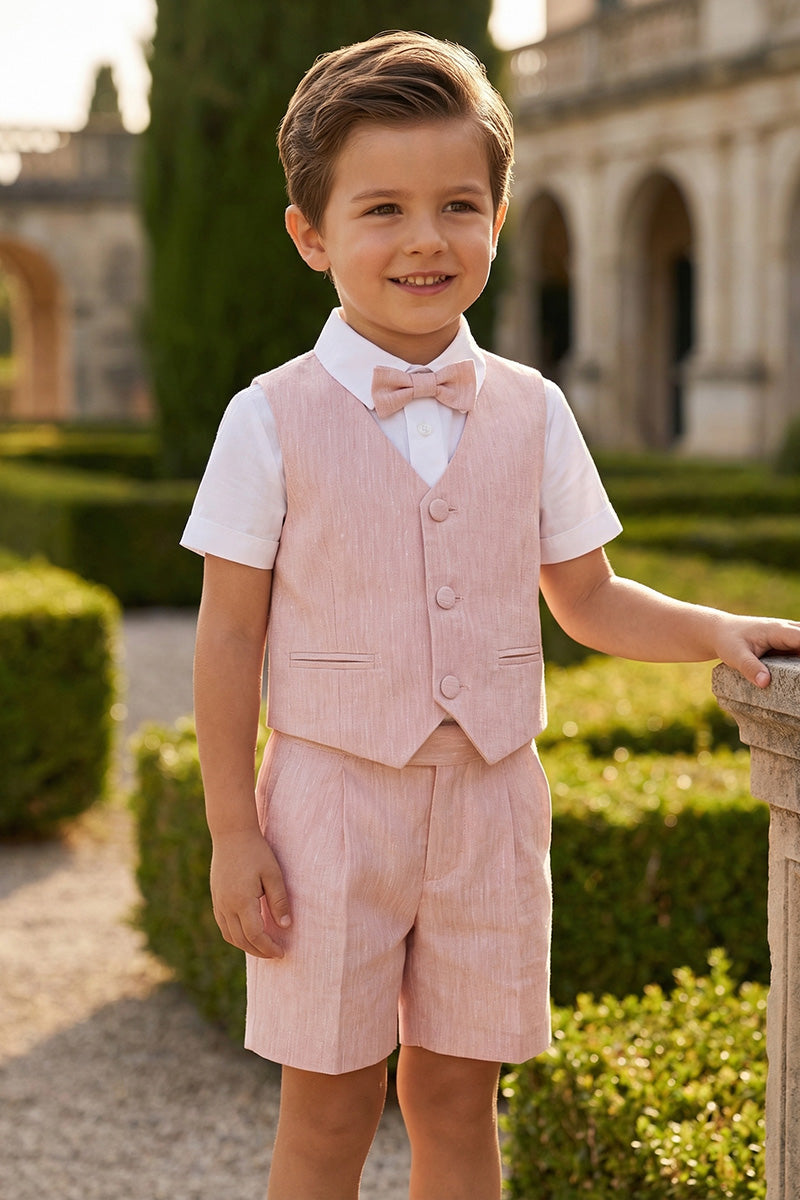 Boys Dusty Pink Linen-Blend Vest & Shorts 2-piece Set
