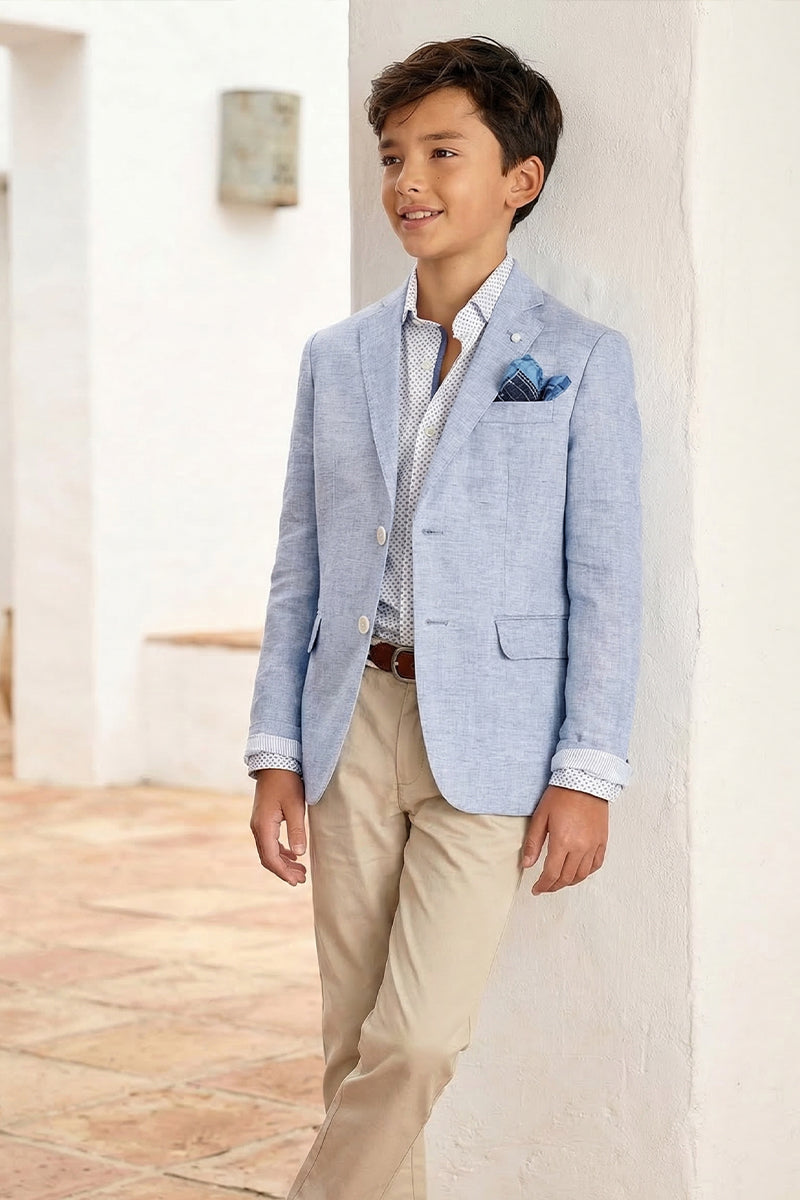 Boys Light Blue Cotton-linen Blend Blazer