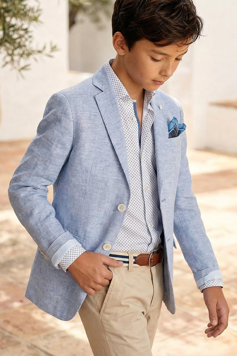 Boys Light Blue Cotton-linen Blend Blazer