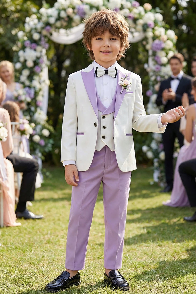 Boys White And Lavender 3-piece Suit