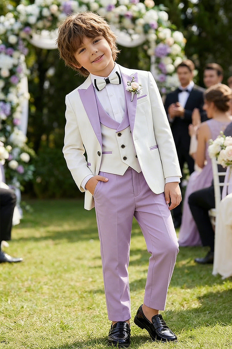 Boys White And Lavender 3-piece Suit