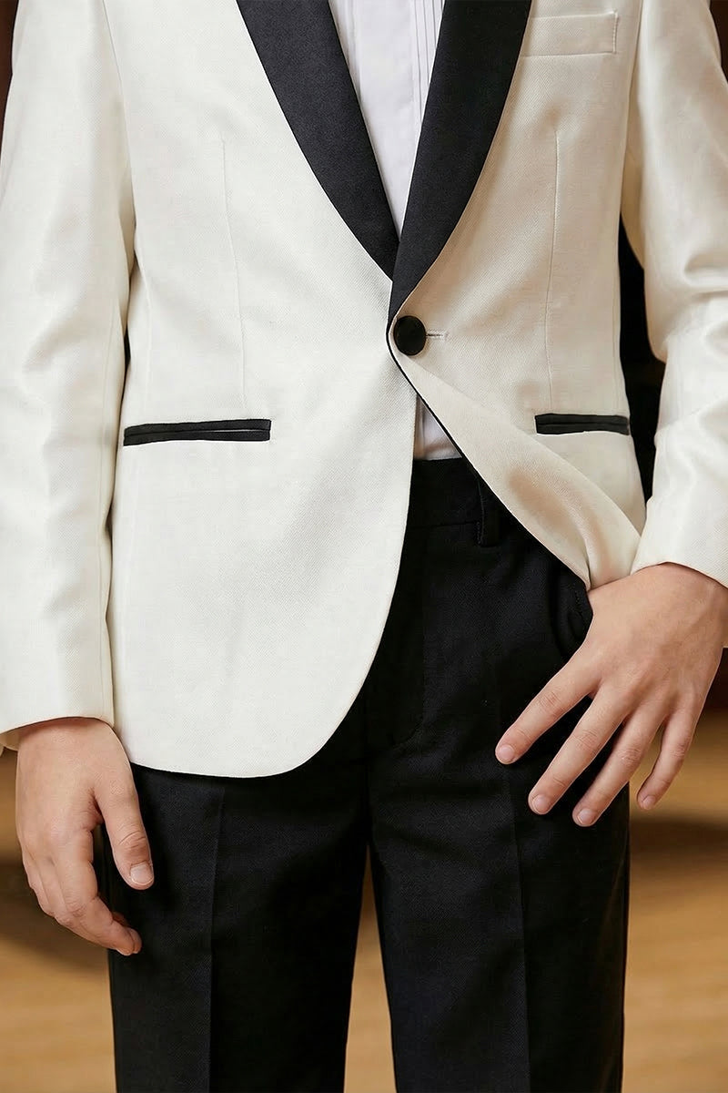 Boys White And Black Satin Tuxedo Jacket
