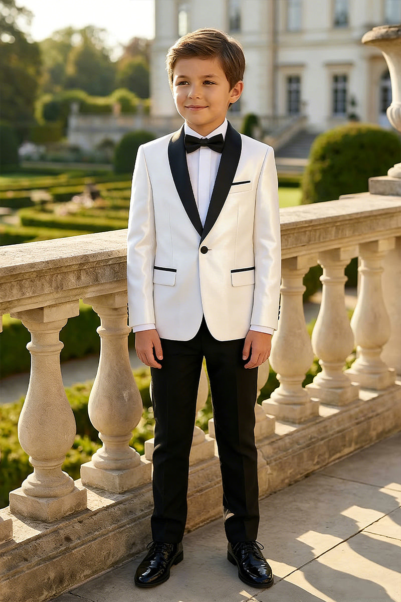 Boys White And Black Satin Tuxedo Jacket