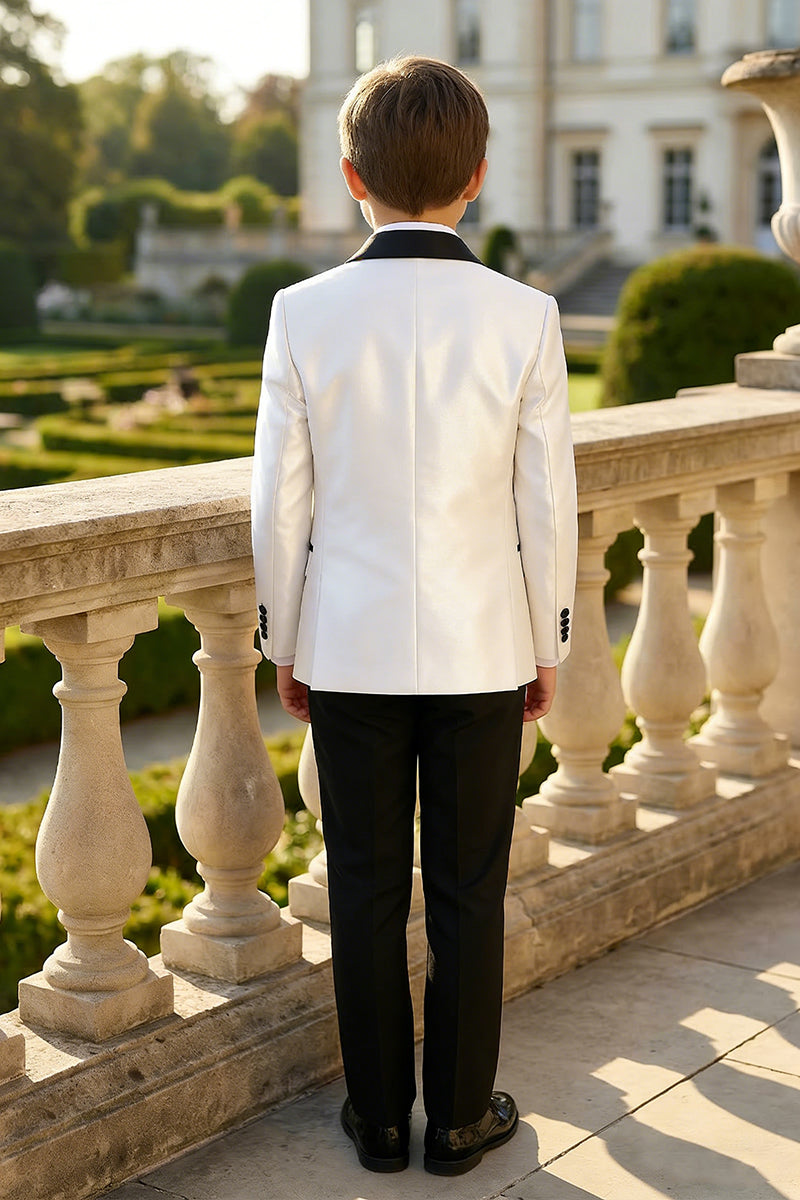 Boys White And Black Satin Tuxedo Jacket