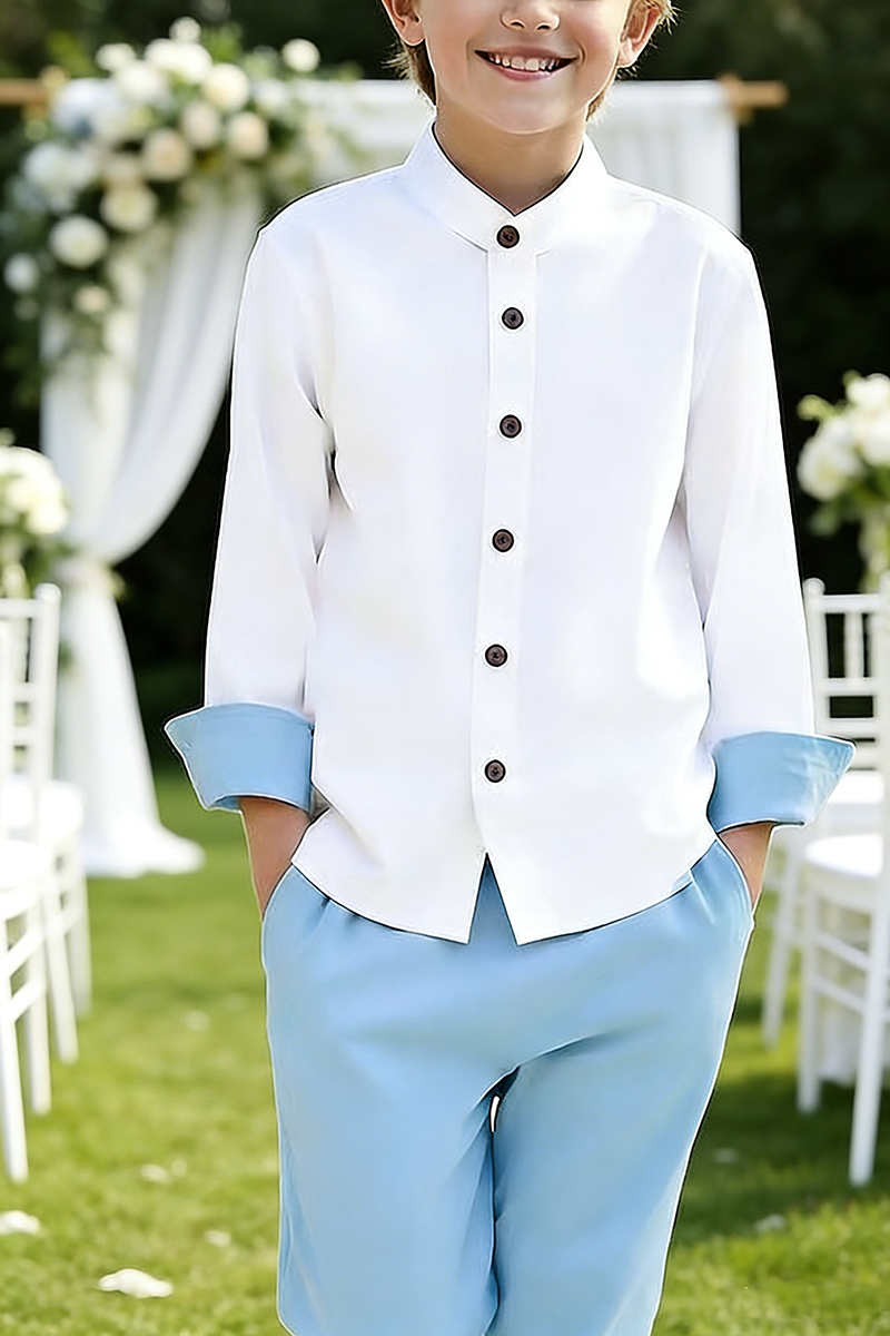 Boys White Shirt & Sky Blue Trousers 2-piece Set