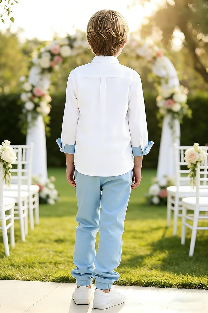 Boys White Shirt & Sky Blue Trousers 2-piece Set