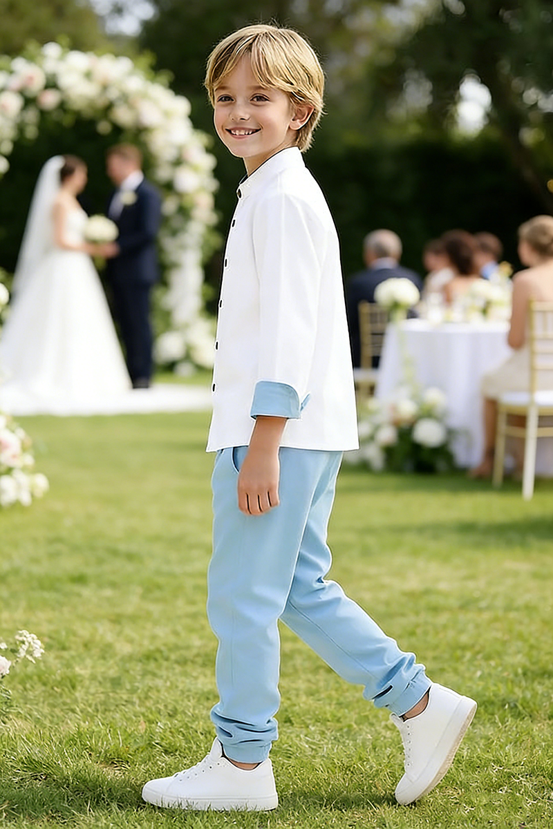 Boys White Shirt & Sky Blue Trousers 2-piece Set