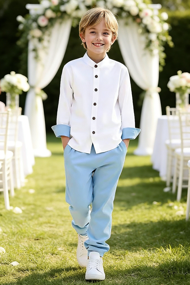 Boys White Shirt & Sky Blue Trousers 2-piece Set