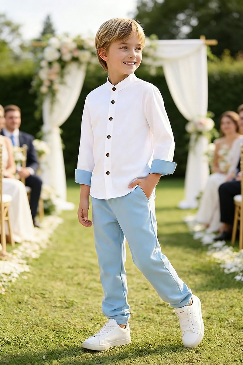 Boys White Shirt & Sky Blue Trousers 2-piece Set