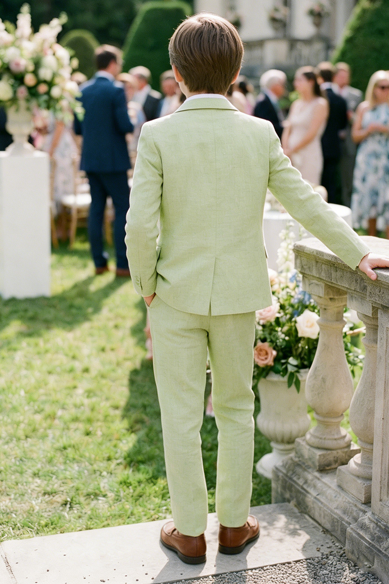 Boys Sage Green Linen-Blend 3-piece Suit