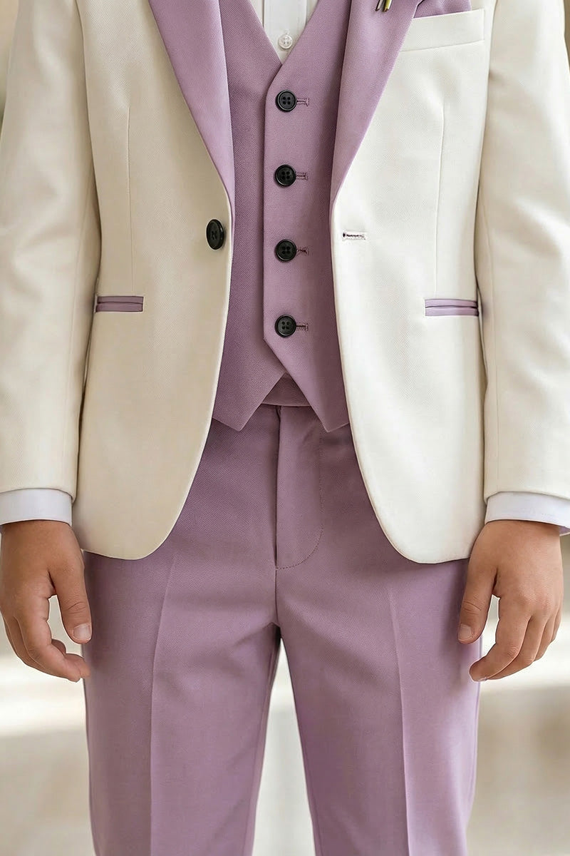 Boys Ivory & Lavender 3-Piece Suit