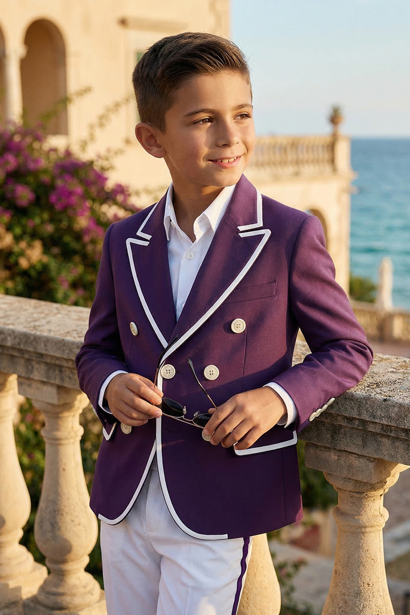 Boys Purple Double-Breasted Blazer