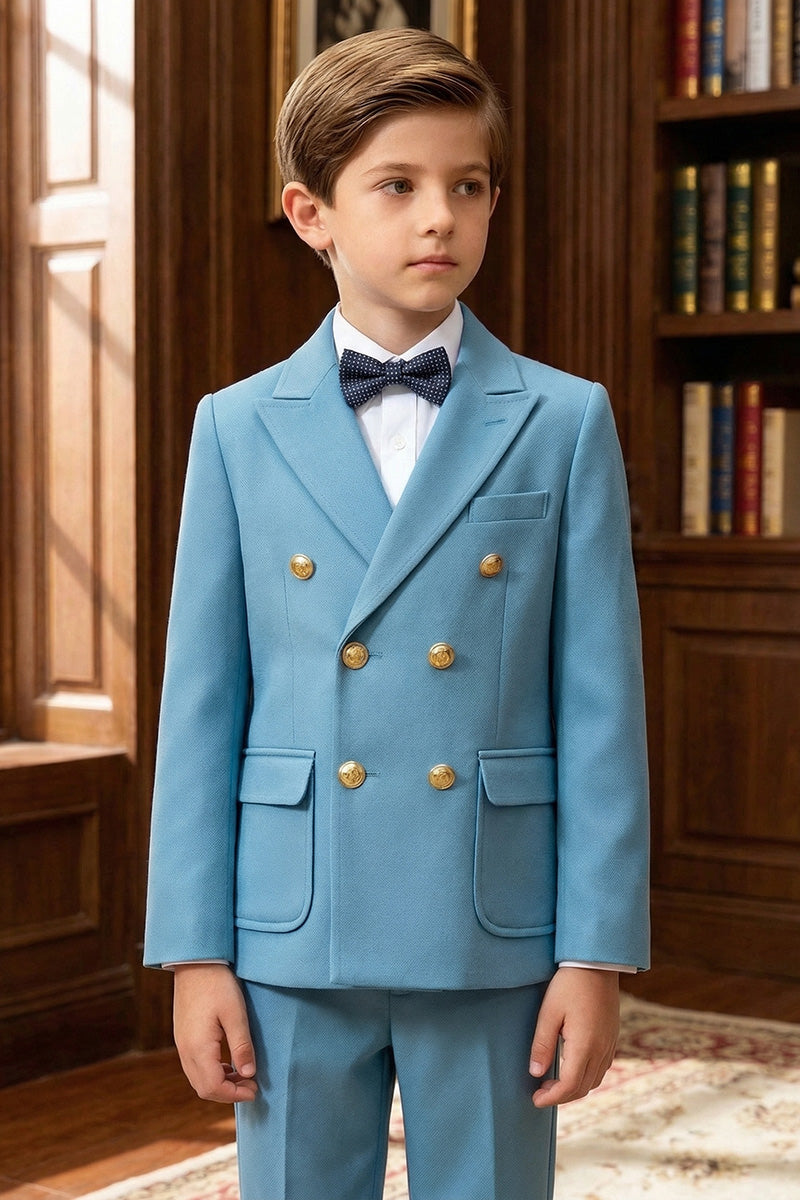Boys Sky Blue Double-Breasted 2-Piece Suit