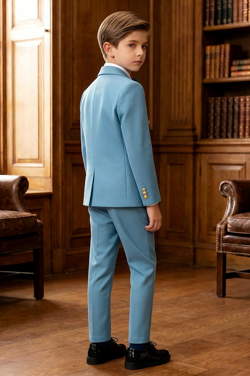 Boys Sky Blue Double-Breasted 2-Piece Suit