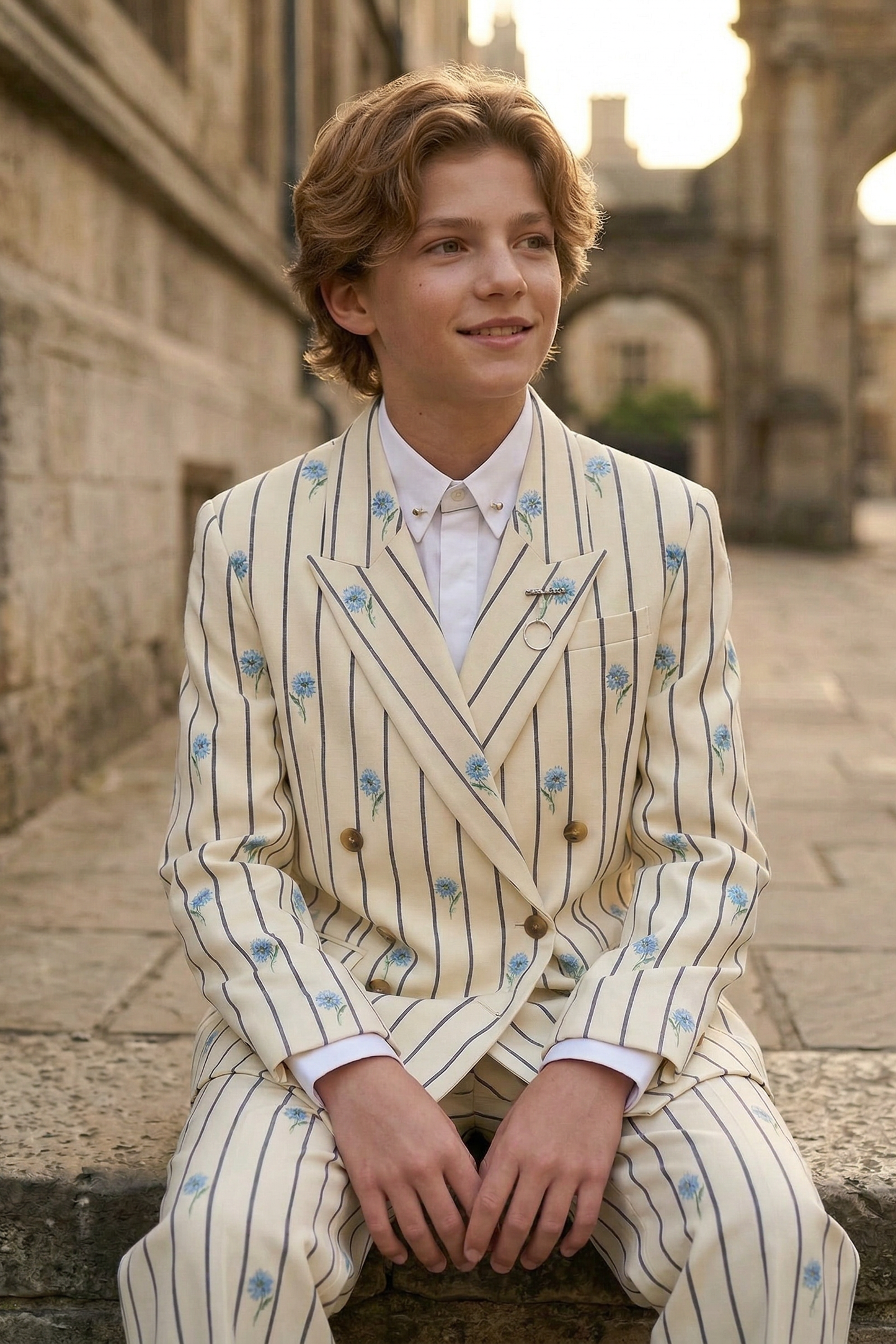 Beige Striped Printed 2-Piece Suit
