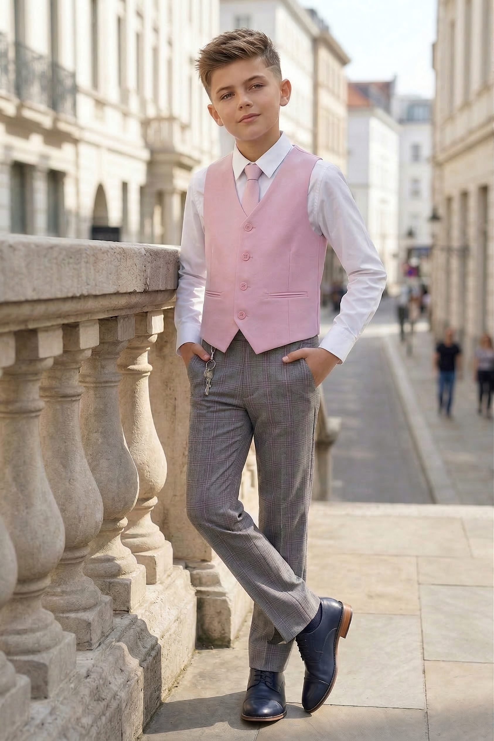Pink V-neck Single-Breasted Vest
