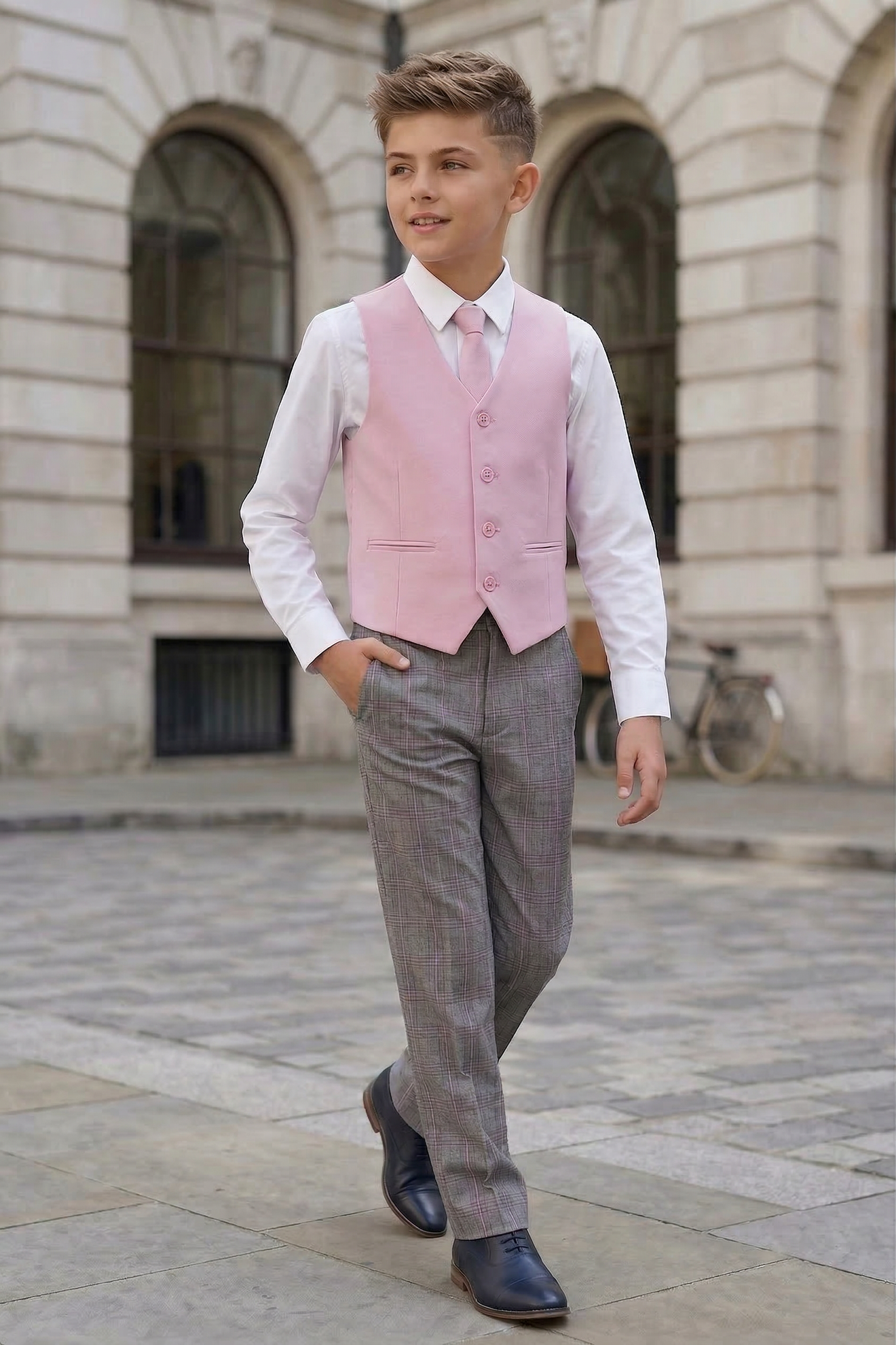 Pink V-neck Single-Breasted Vest