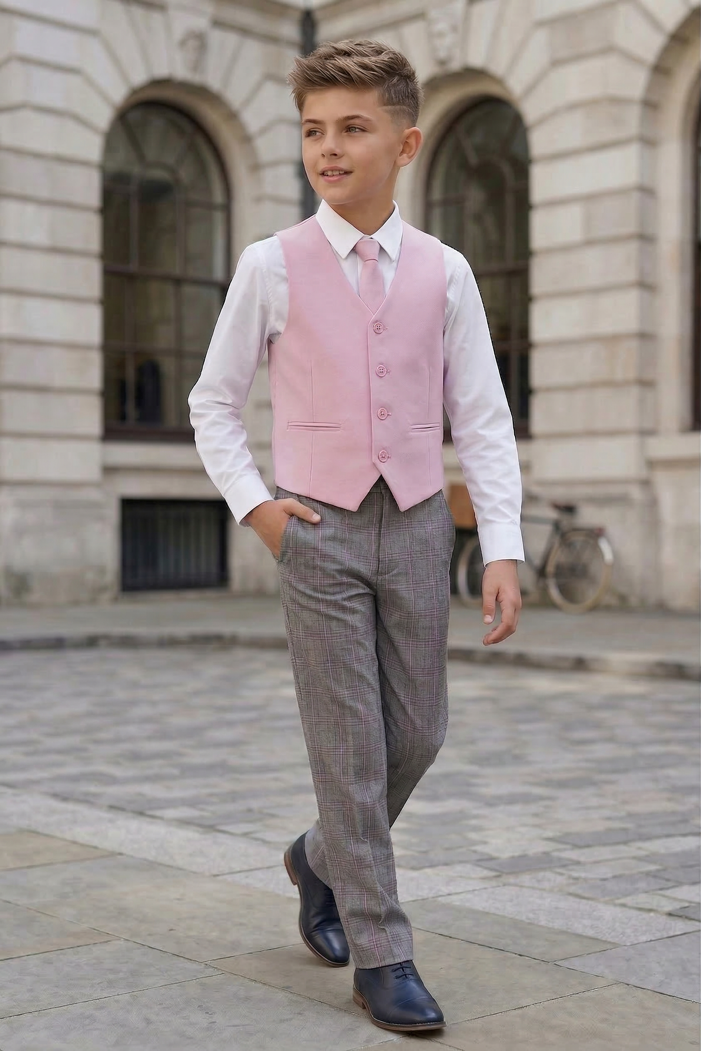 Pink V-neck Single-Breasted Vest