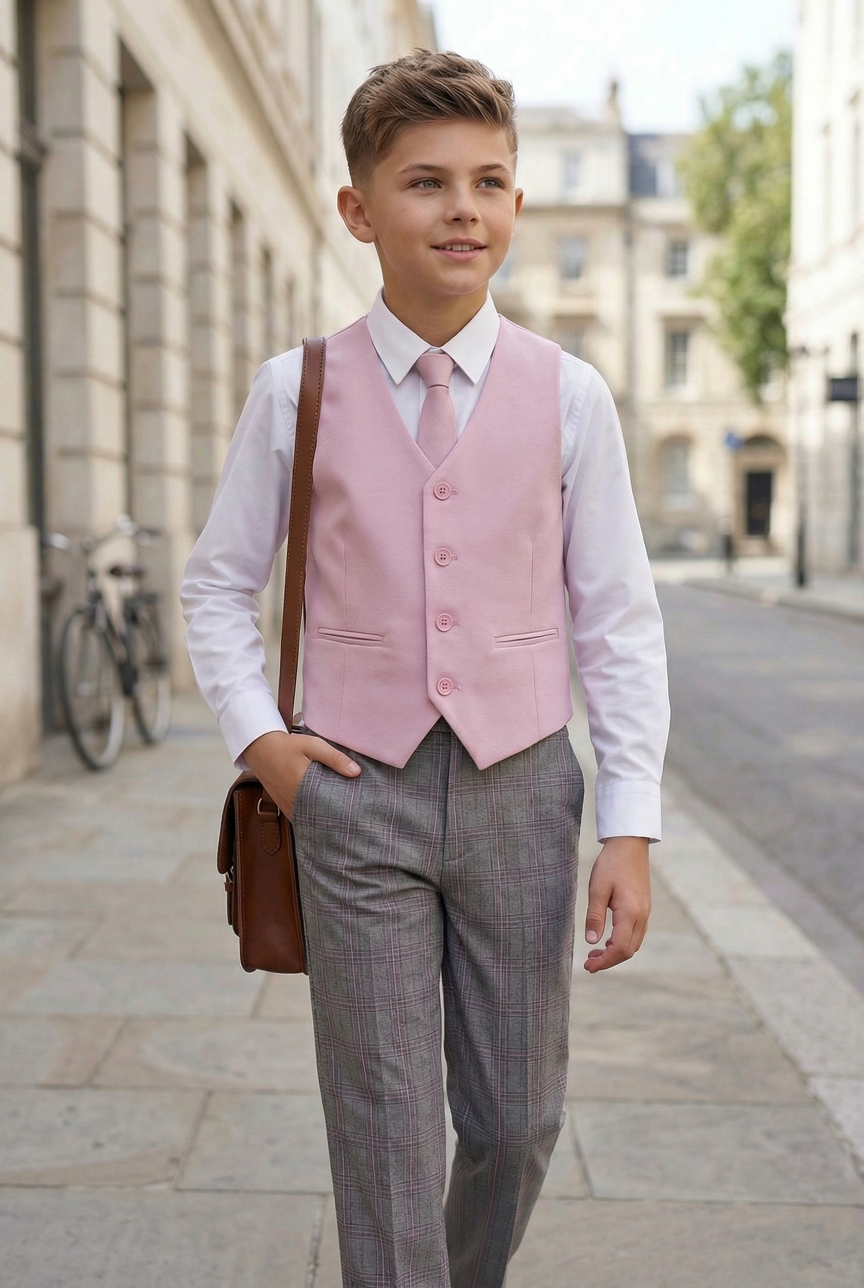 Pink V-neck Single-Breasted Vest