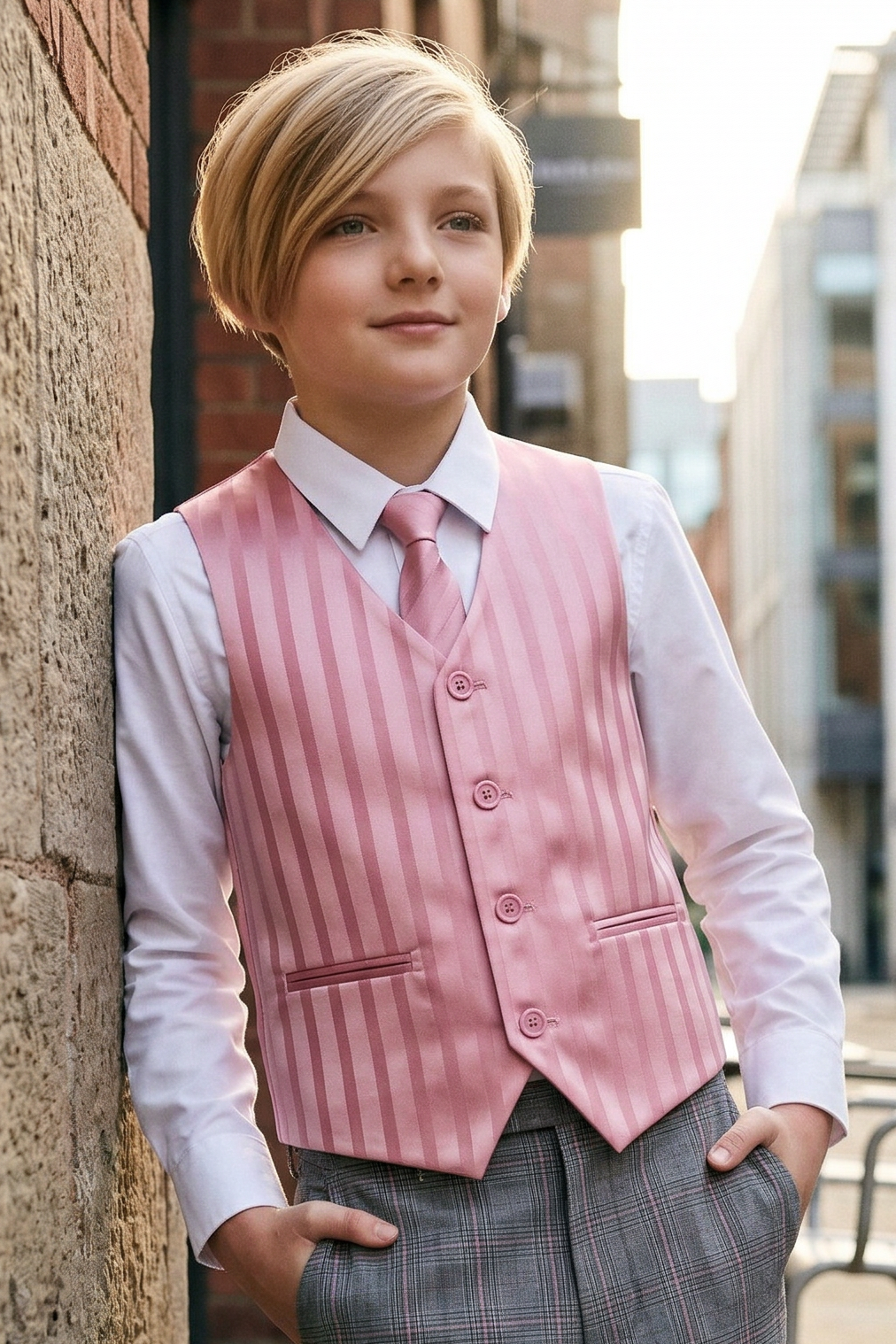 Pink Satin Striped Vest