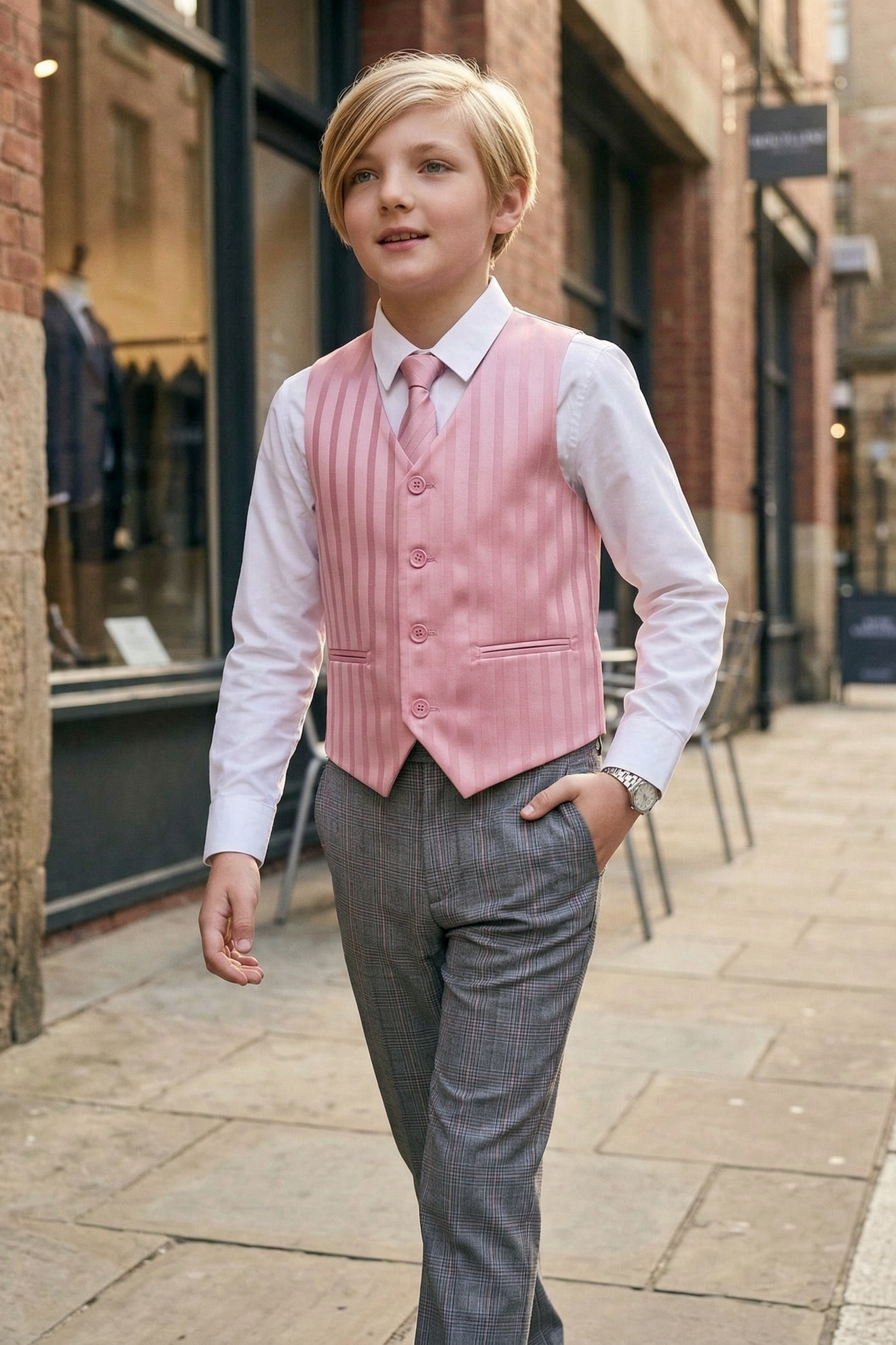 Pink Satin Striped Vest