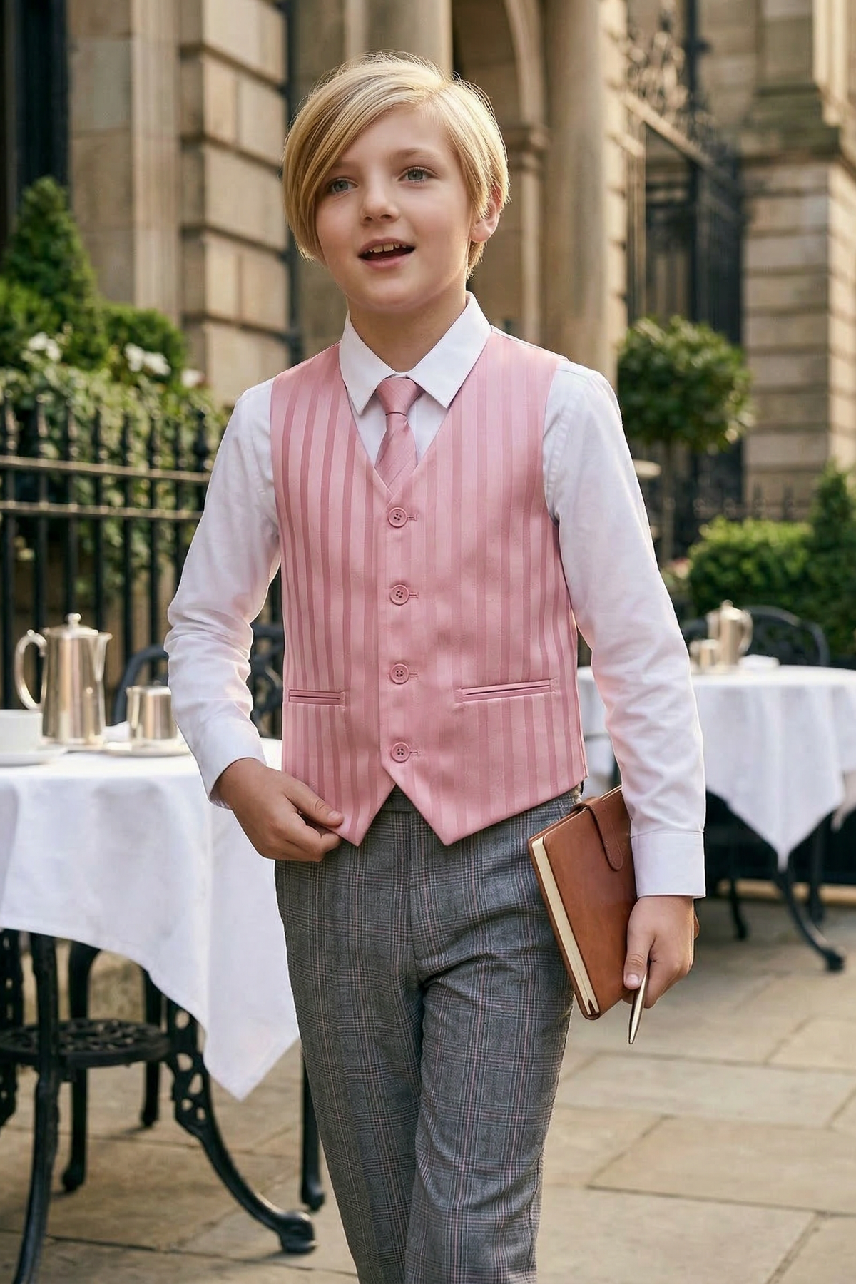 Pink Satin Striped Vest