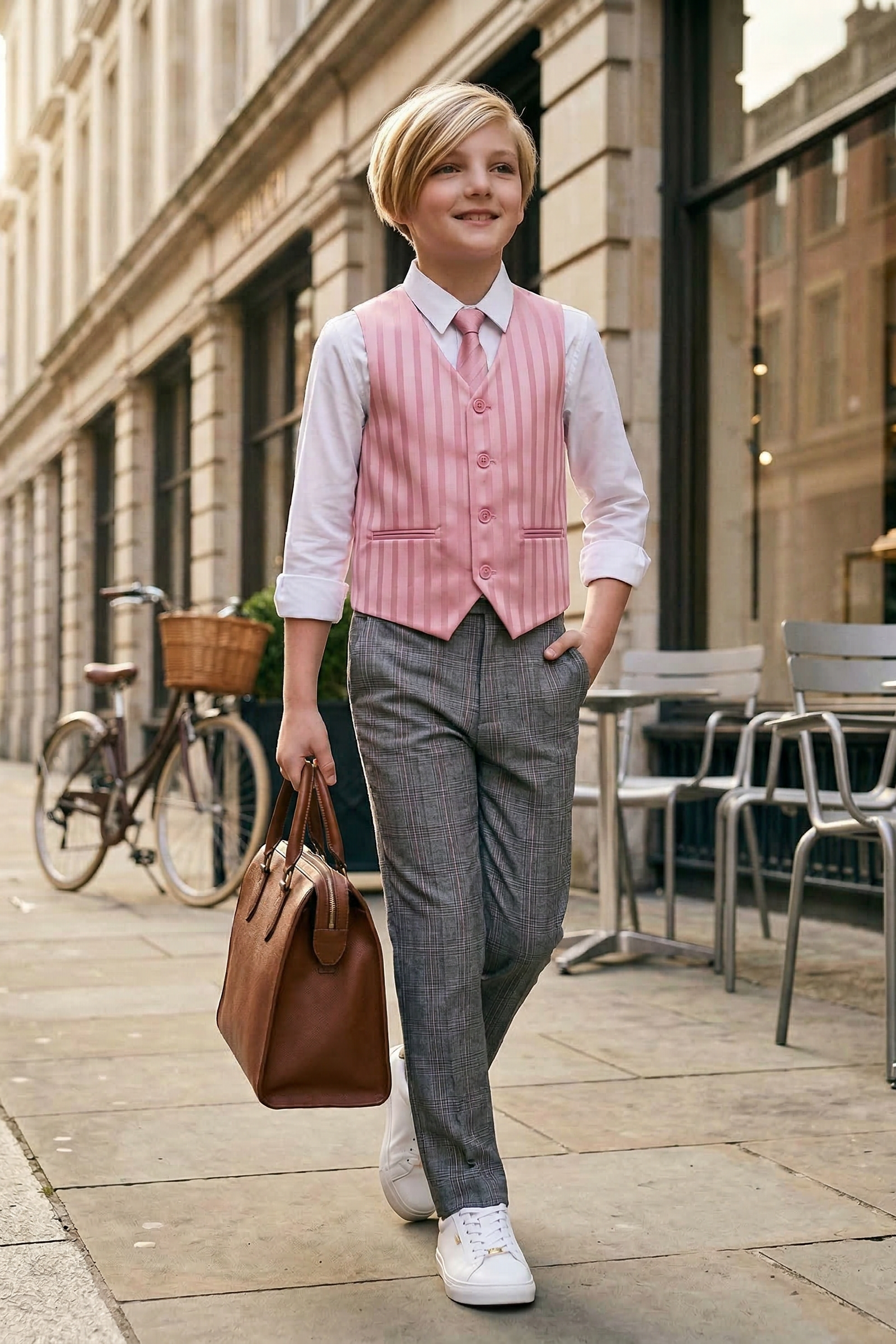 Pink Satin Striped Vest