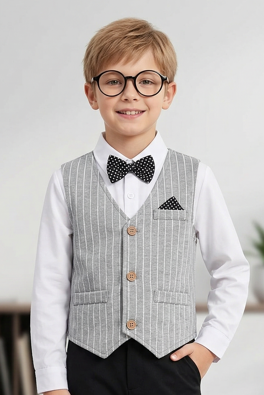 Grey V-neck Striped Vest