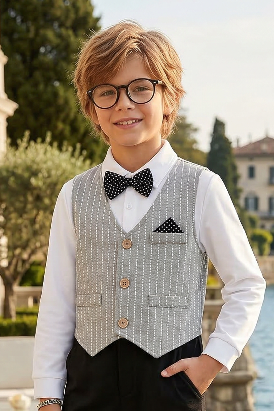 Grey V-neck Striped Vest