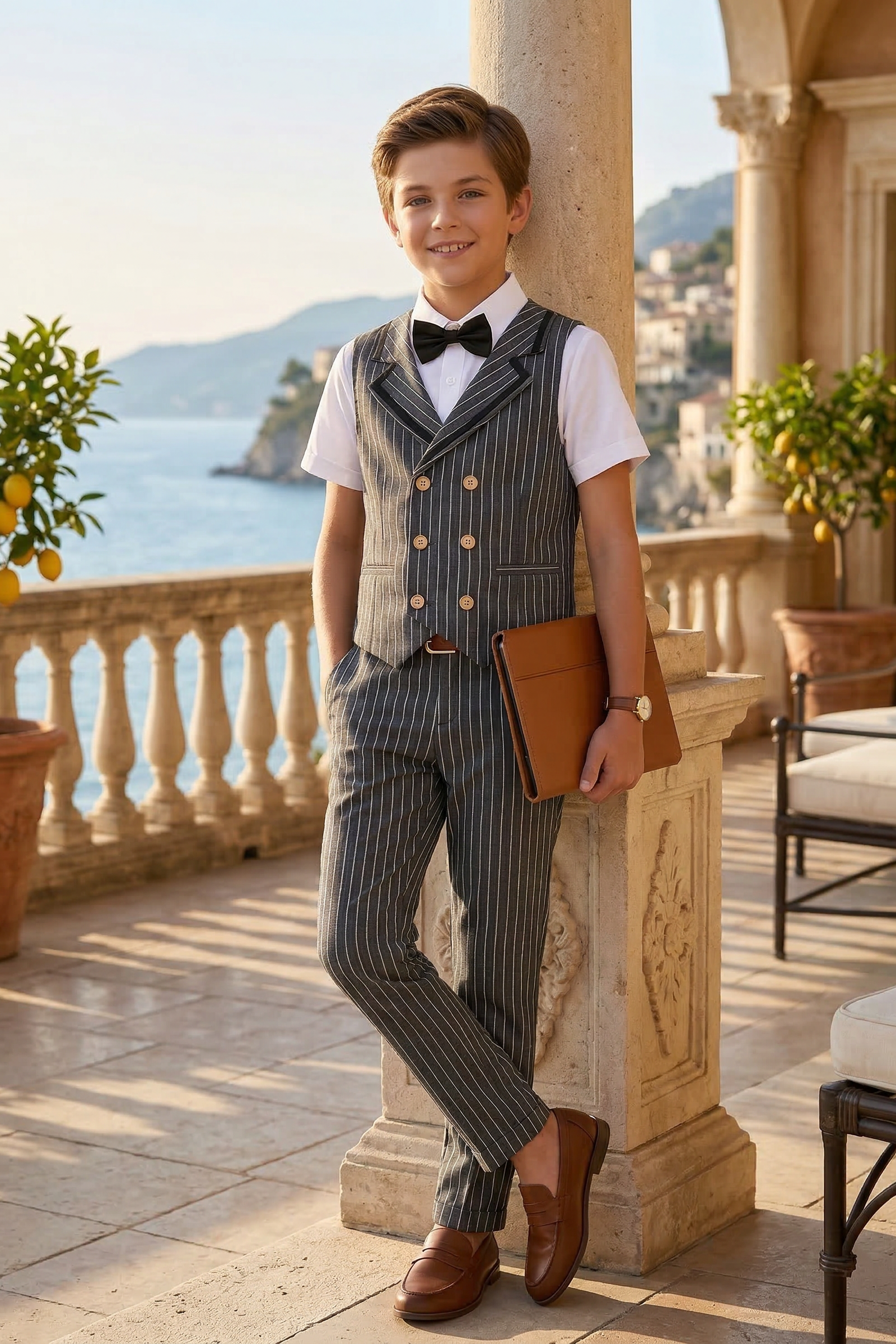 Dark Gray Striped Double-Breasted 2-Piece Set