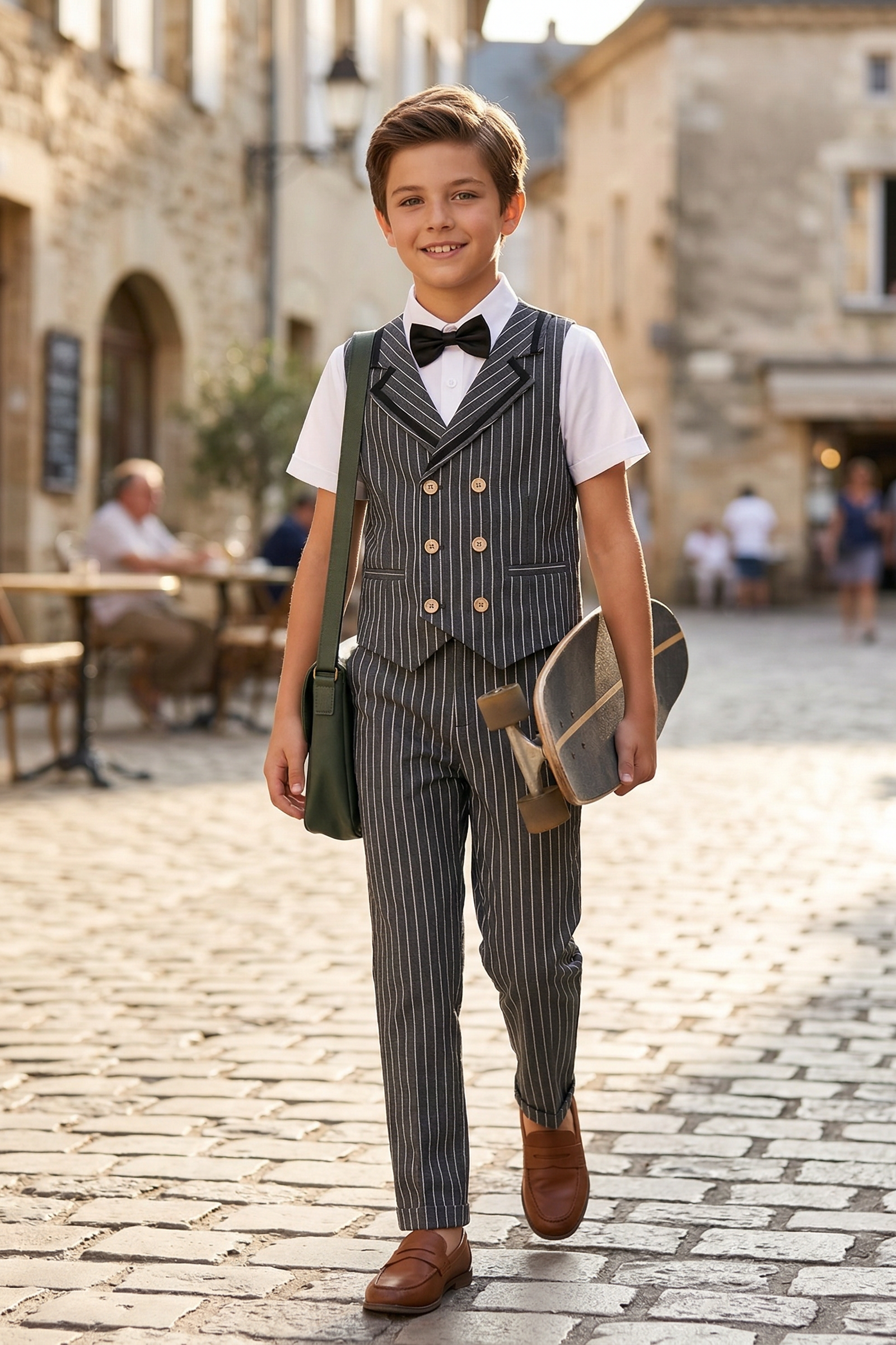 Dark Gray Striped Double-Breasted 2-Piece Set