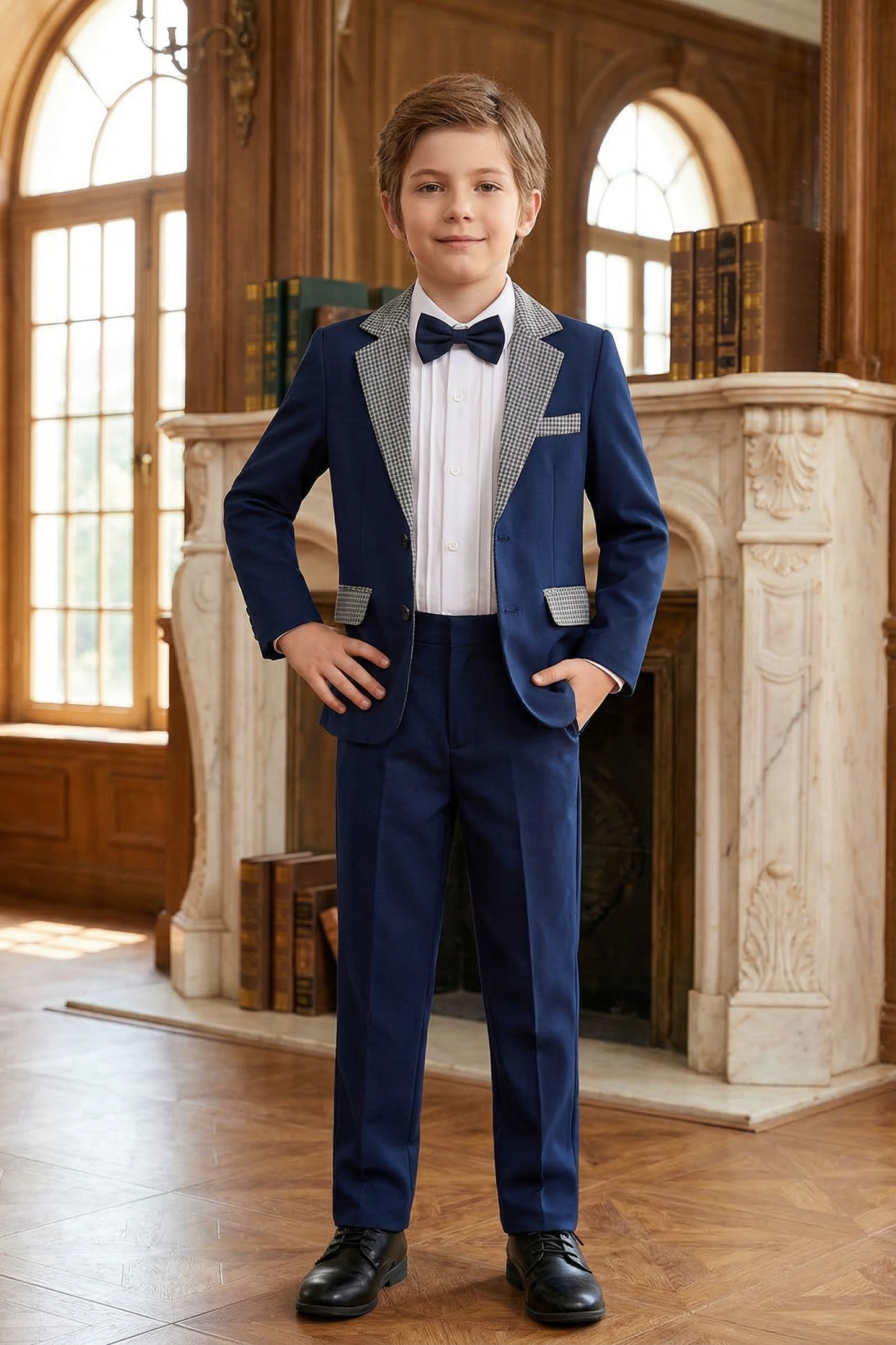 Dark Blue Patchwork Plaid 2-Piece Suit