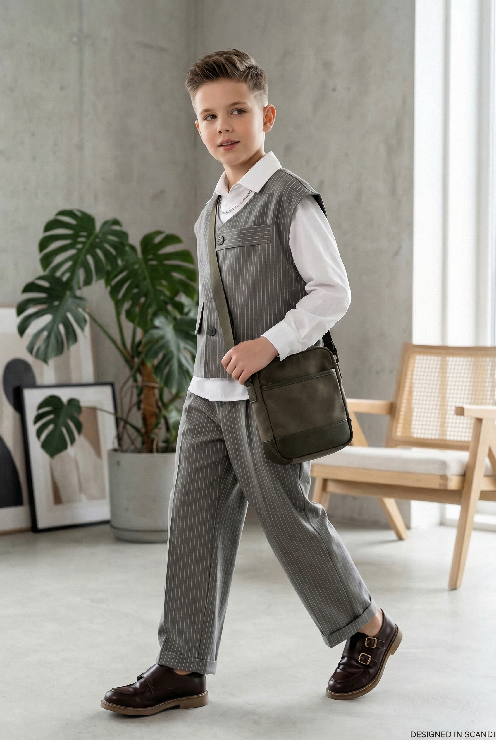 Gray Striped Asymmetrical 2-Piece Set