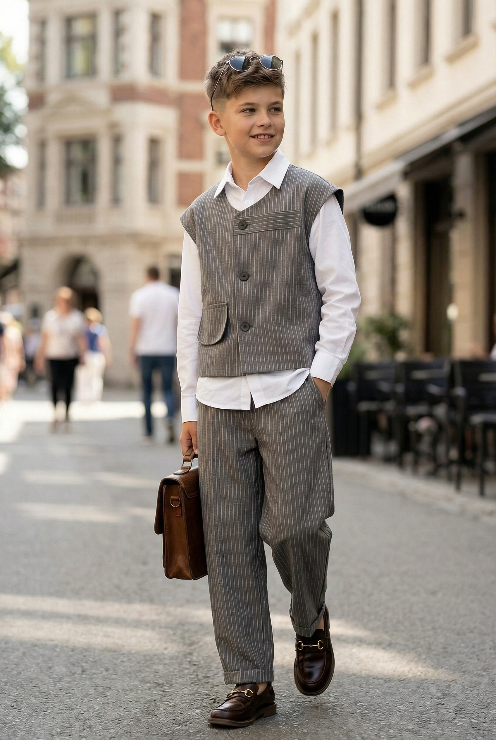 Gray Striped Asymmetrical 2-Piece Set
