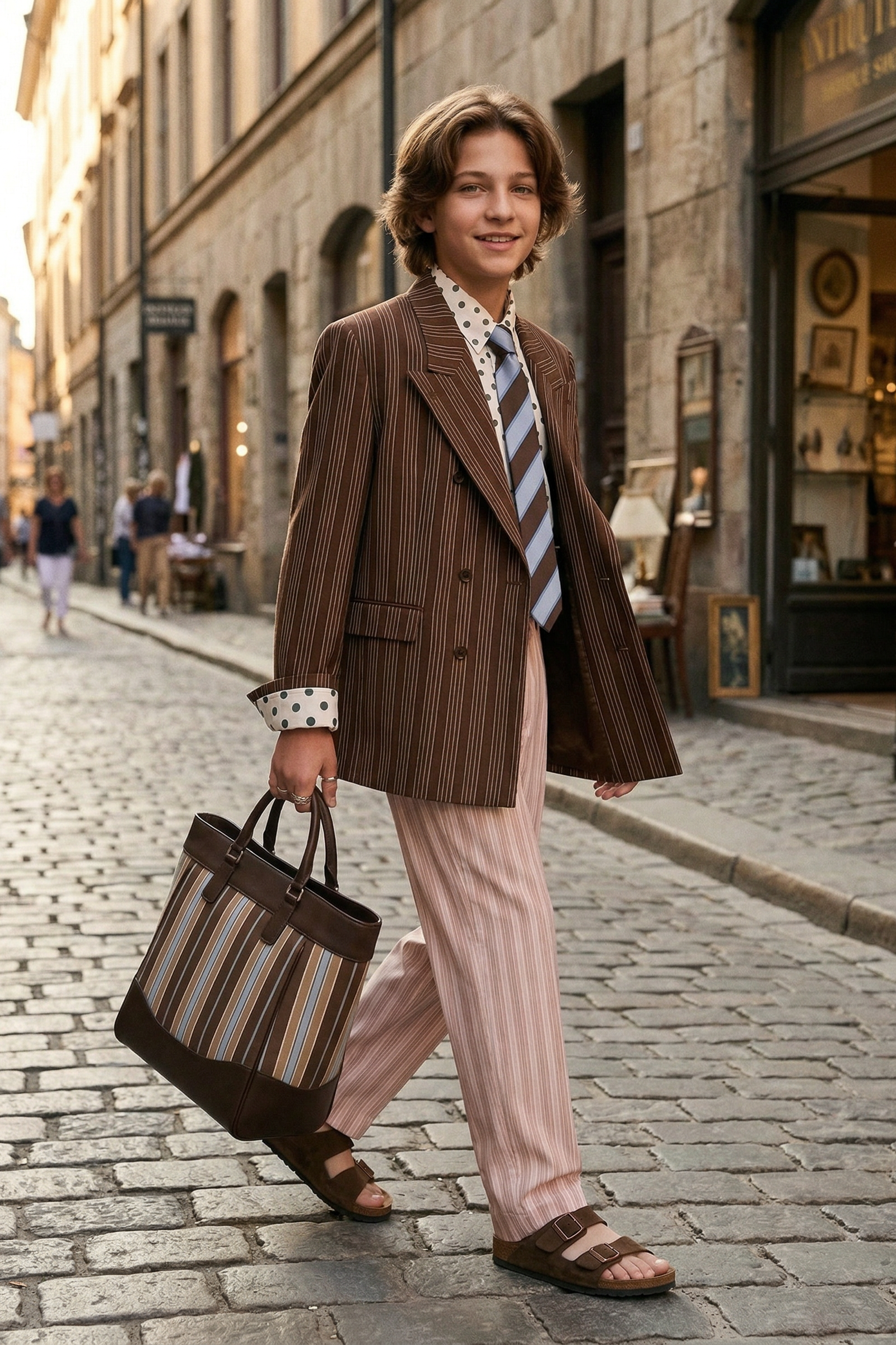 Brown Striped Double-Breasted Suit