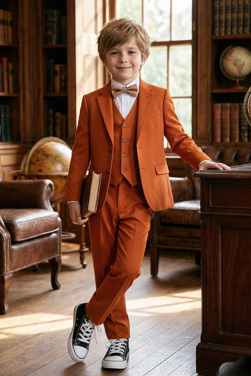 Boys Rust Orange 3-Piece Suit