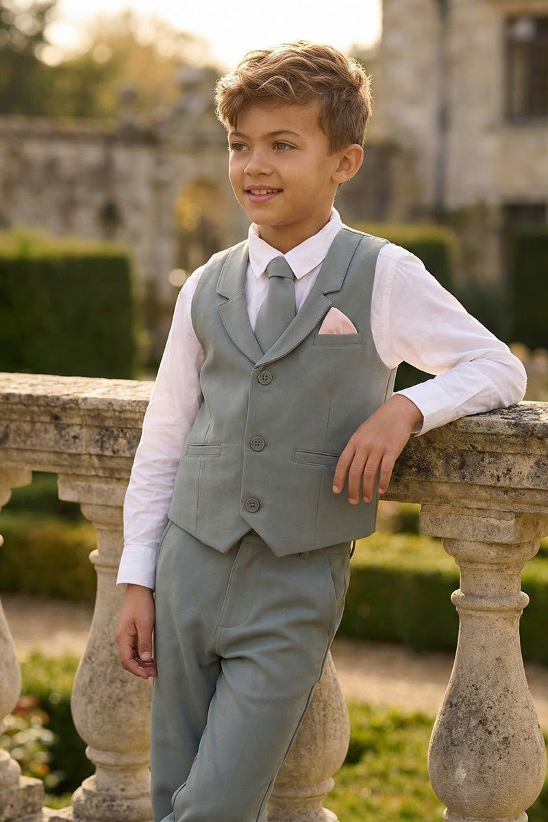 Boys Sage Green Vest & Trousers Set