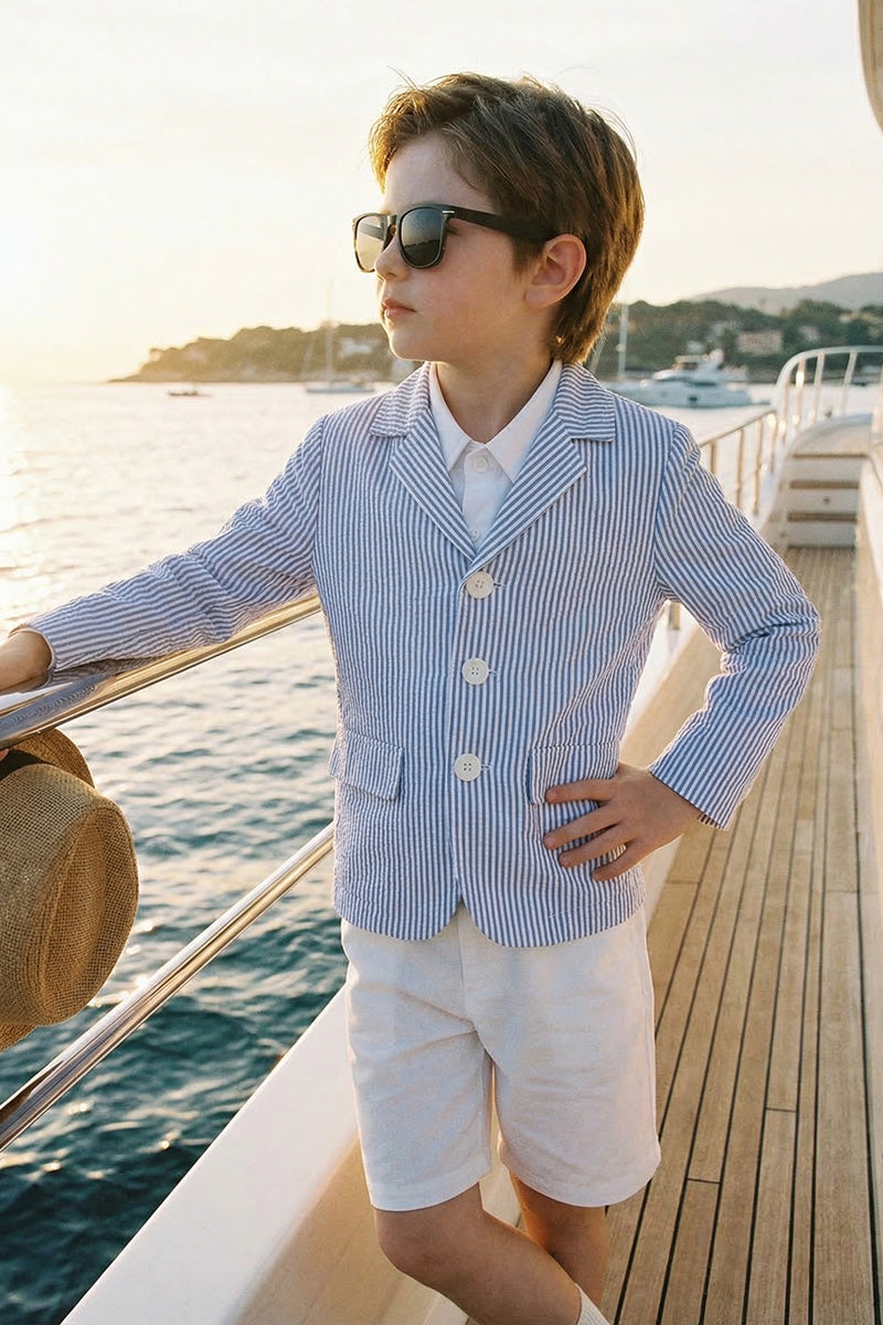 Boys Blue & White Striped Seersucker 2-piece Suit
